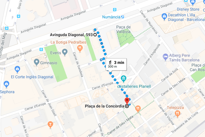 Google Maps. Aparcamiento NN diagonal. Aparcar en Barcelona.